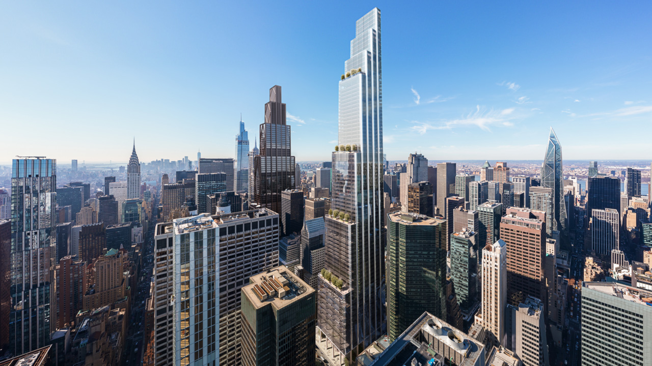 Multiple complete commercial towers in a global business district